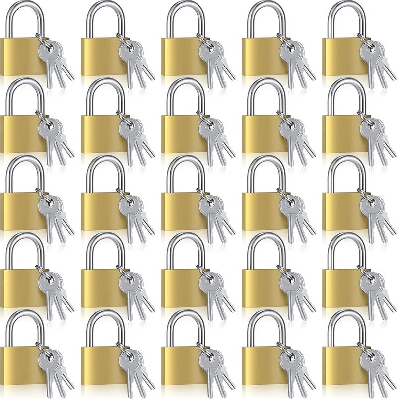 Yaocom 24 Pcs Solid Brass Keyed Padlock, Small Yellow Gym Lock, Strong Padlock with Same Key for Luggage Toolbox (30mm 1-3/16'') - Image 1